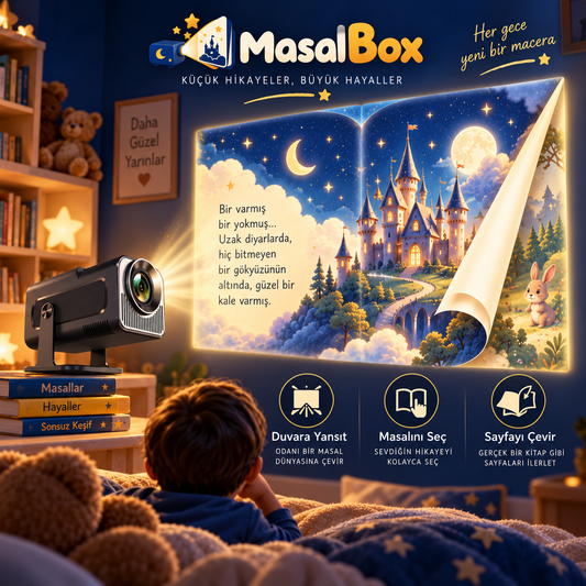 MasalBox 4K Çocuk Masal Projektörü – Duvara Yansıtmalı Hikâye Deneyimi