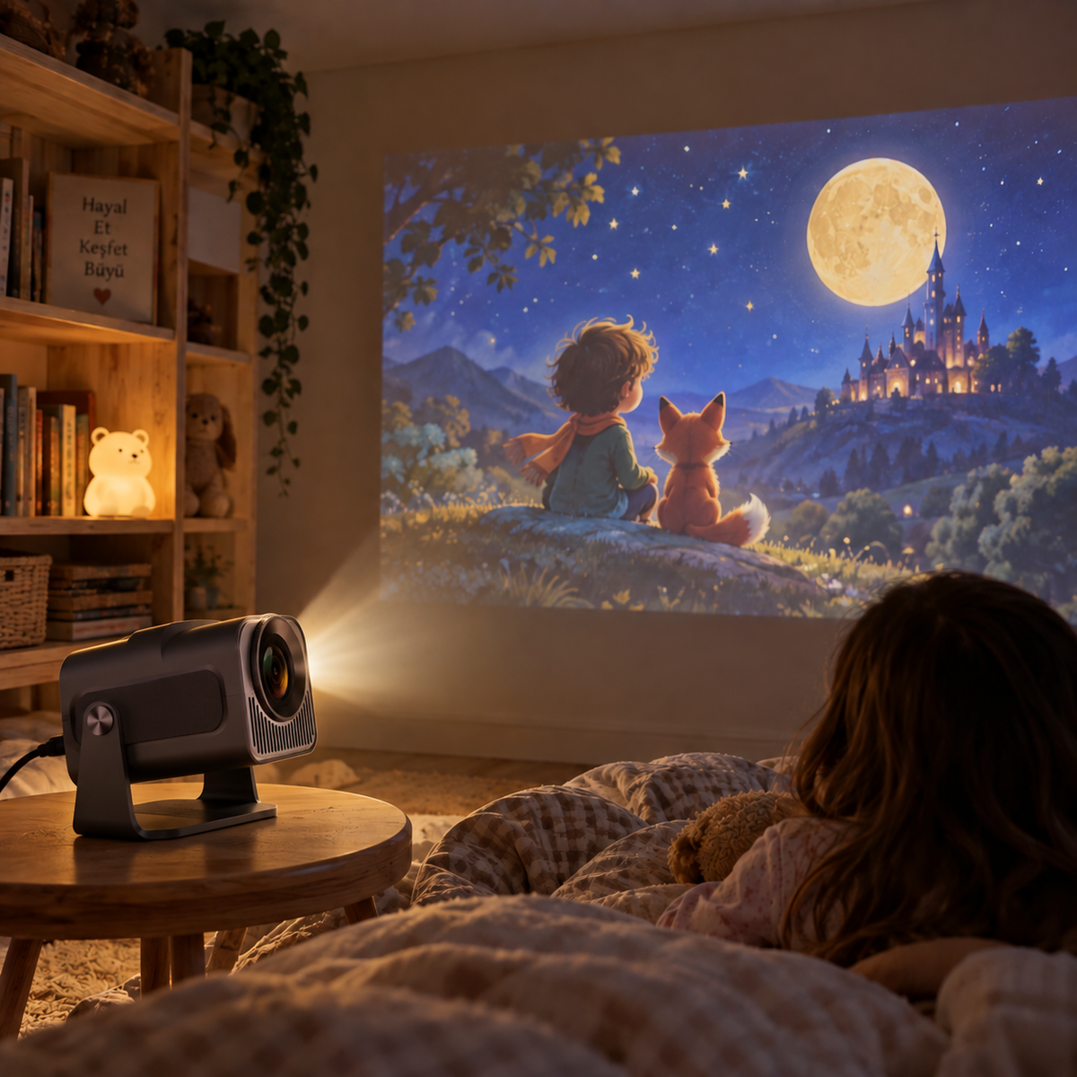 MasalBox 4K Çocuk Masal Projektörü – Duvara Yansıtmalı Hikâye Deneyimi